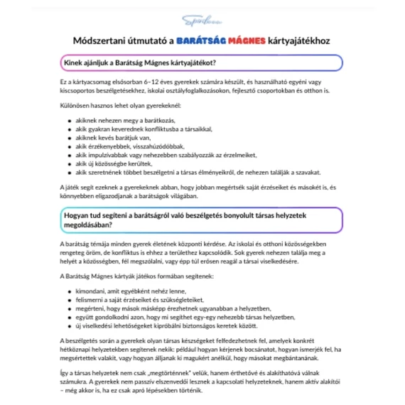 Barátság Mágnes letölthető kártyajátékhoz módszertani útmutató