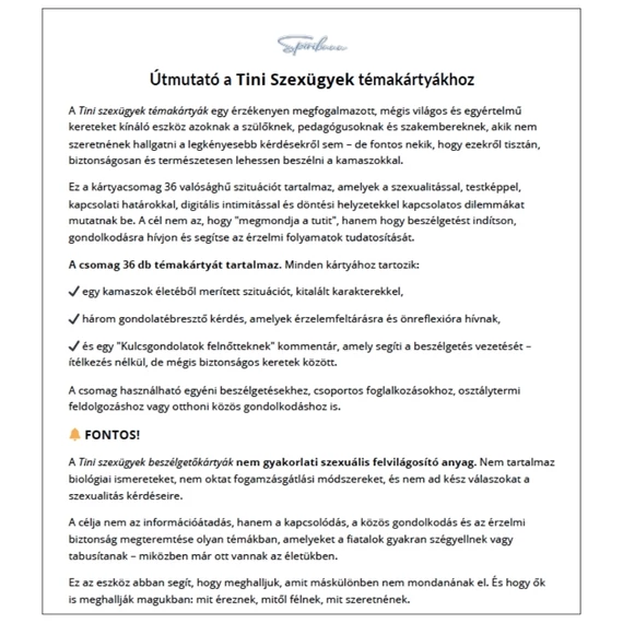 Tini szexügyek beszélgetőpakli PDF