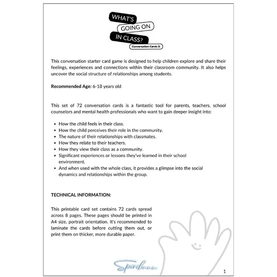 What's Going On in Class? conversation cards - English version